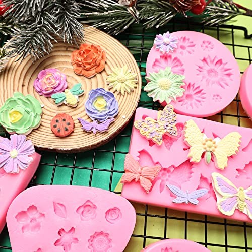 Flower Fondant Molds - 8 Pcs Flower and Butterfly Candy Silicone Molds for gallery