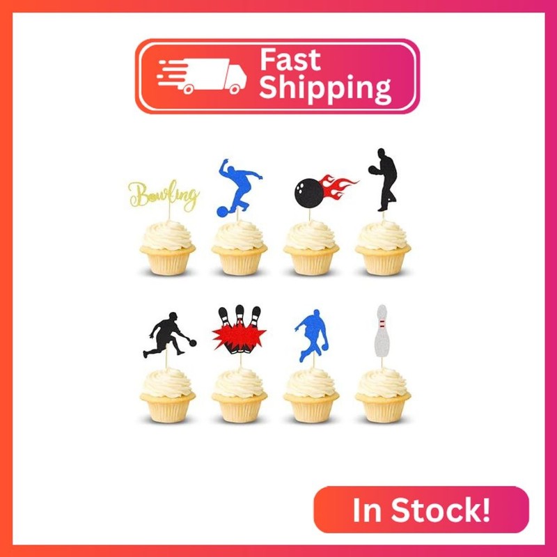 Arthsdite 24Pcs Bowling Cupcake Toppers Bowling Alley Players Cupcake Picks Cake