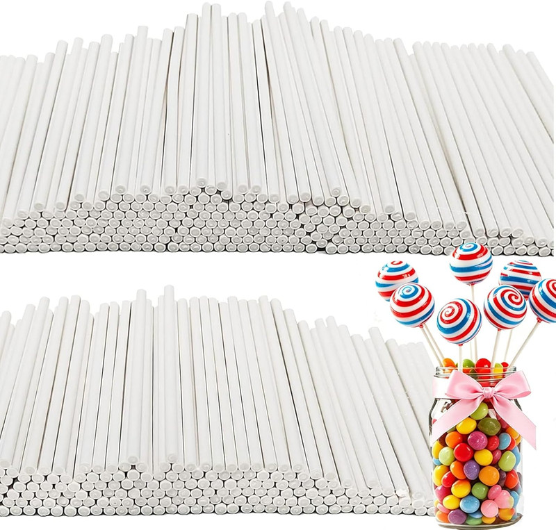 500PCS 4-Inch White Lollipop Sticks,Paper Sucker Stick,Cake Pops Stick for Candy