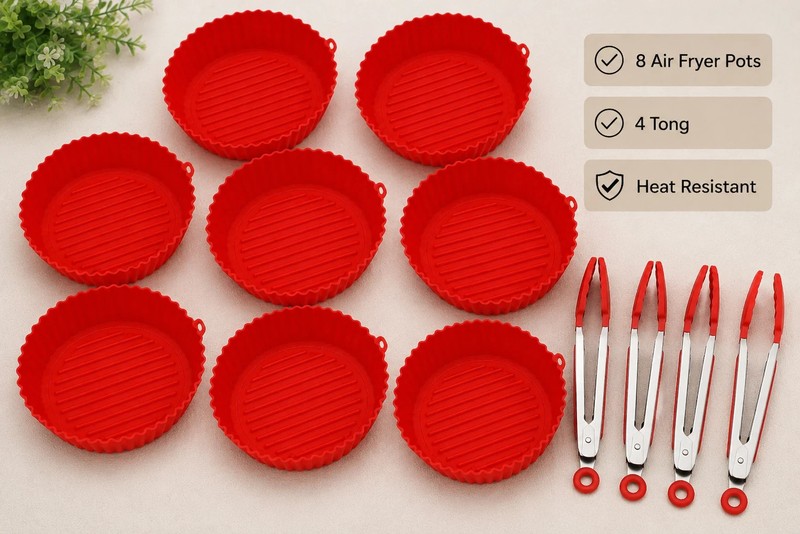 12 Pcs Set of Silicone Air Fryer Pots with Tongs Free Shipping