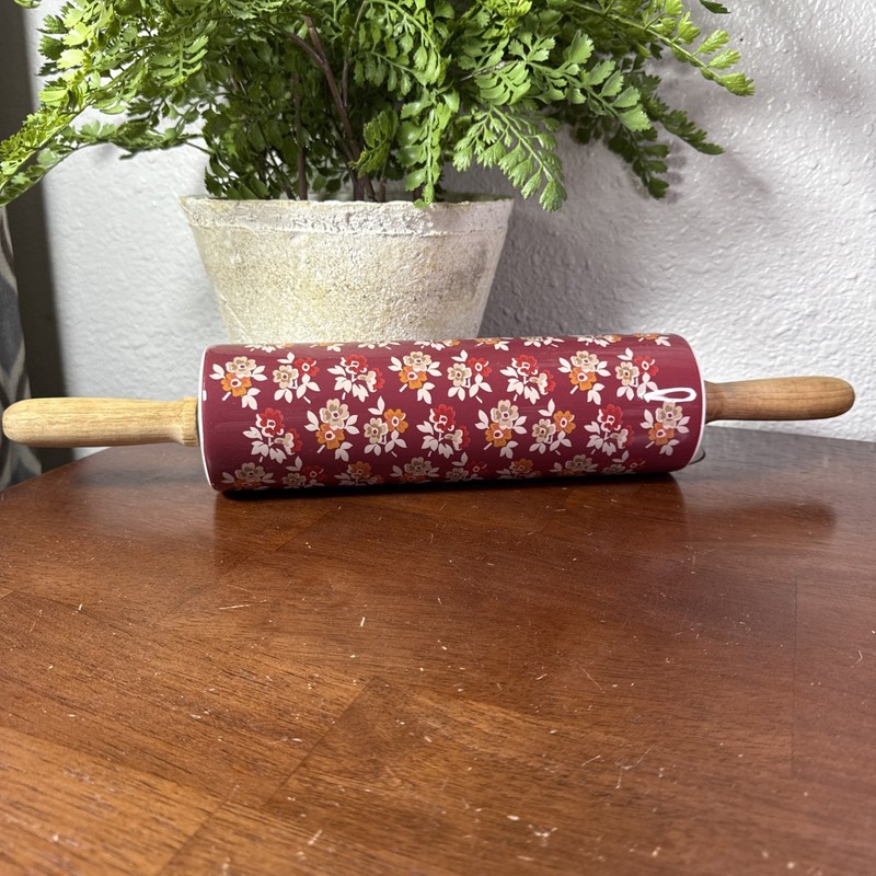 The Pioneer Woman Ceramic Rolling Pin Fall Flowers Autumn Harvest Retired
