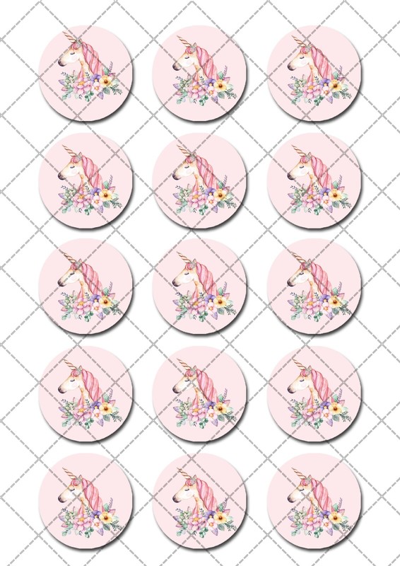 Floral Unicorn Unicorns Pre-cut Edible Cupcake or Cookie Toppers gallery