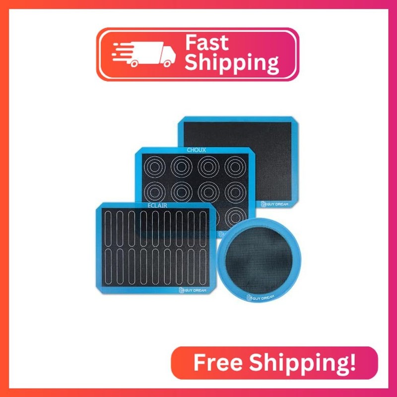 GUY DREAM Pack of 4 Perforated Silicone Baking Mats – 1 Choux, 1 Eclair, 1 Blank