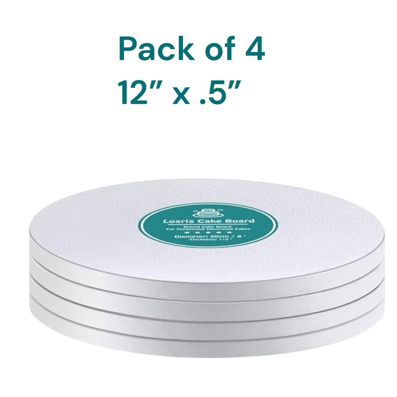 Losris 12” White Round Cake Drum Boards – 1/2” Thick | Set of 4 | New