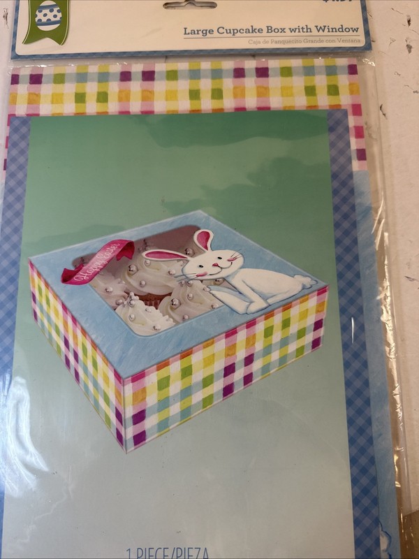 Large Cupcake Box With Window Happy Ester Blue Pink NIP