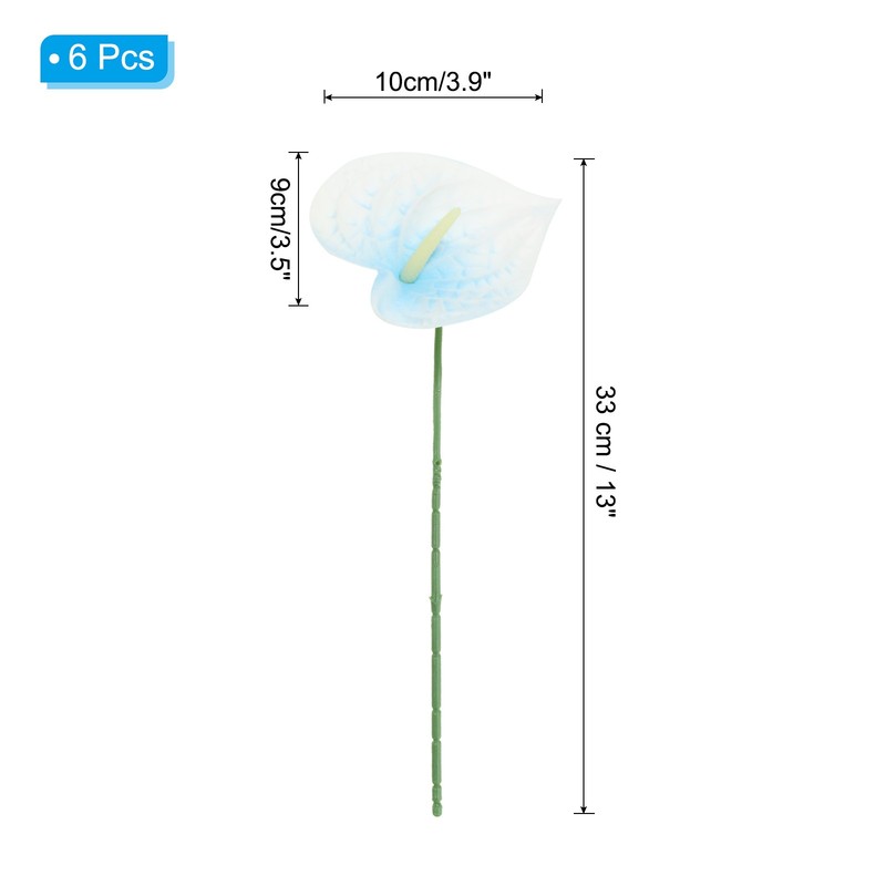 6Pcs 13" Artificial Anthurium Lily Flowers Floral Bouquet Decor, Blue White gallery