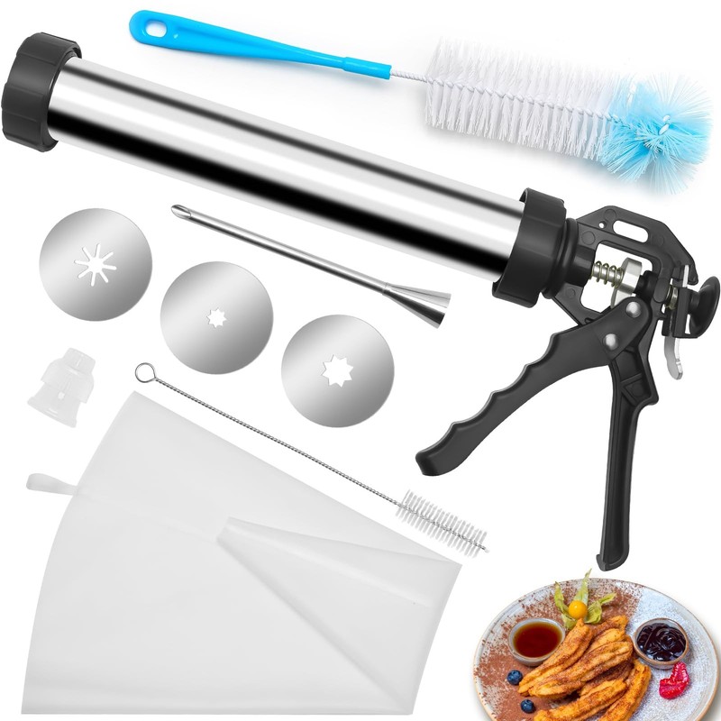 Anglekai 1+8PCS Churro Maker Kits, Stainless Steel Large, Black+Silver