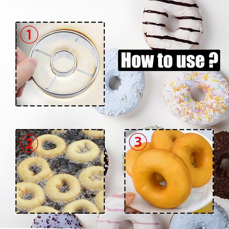 2 Pack Steel Donut Cutter 3.86 Inch Silvery & Golden Stainless Steel Doughnut gallery