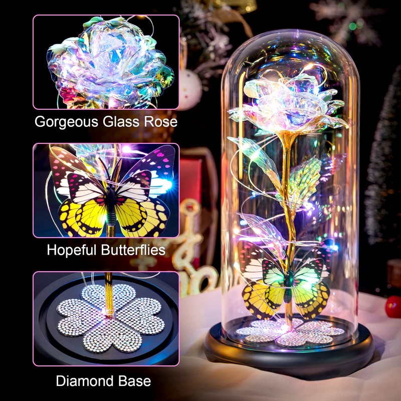 Pusuny Mothers Day Rose Gifts For Mom Birthday Gift For Women Galaxy Glass Rose gallery
