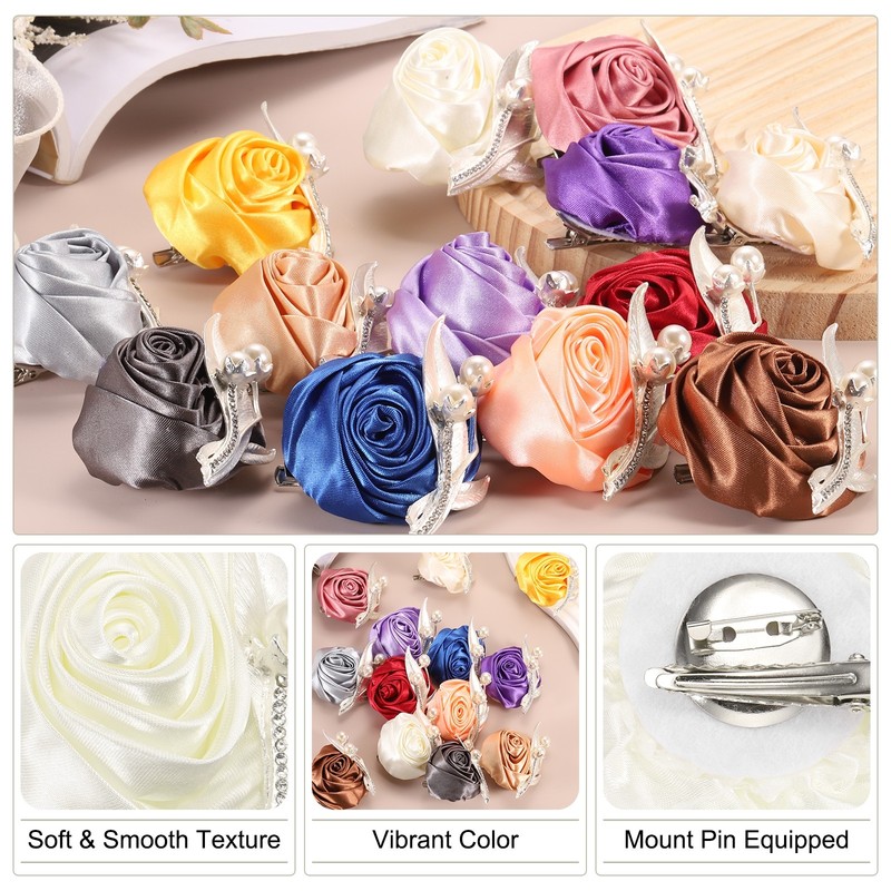 2 Pcs Boutonnieres for Men, Cream White Groom Corsage Artificial Flower gallery