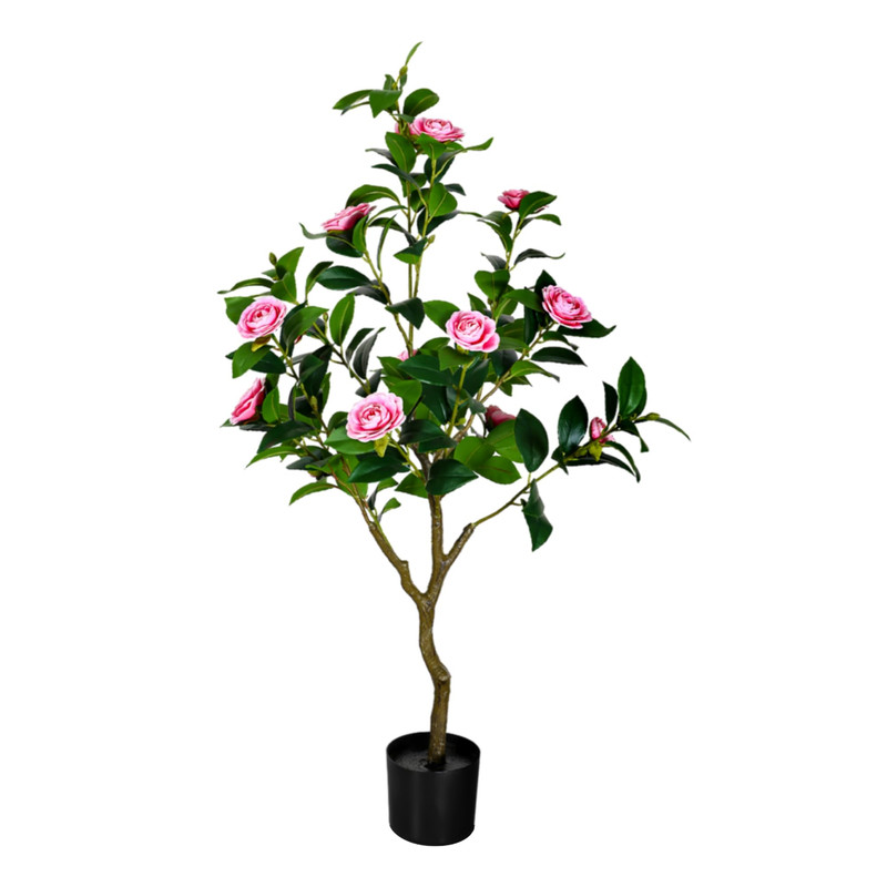 Kafek 47 Artificial Camellia Tree 3.9Ft Tall Faux Tree Potted Plants Artificial