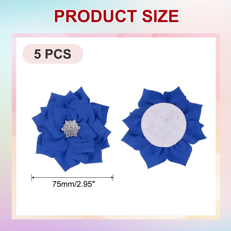 3 Inch 5 Pcs Rhinestone Pearl Chiffon Flower, Sapphire Blue gallery