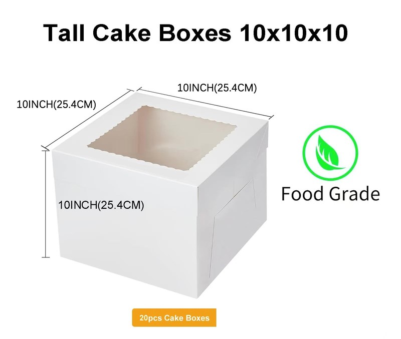 20 PCS 10x10x10 Inch Tall White Cake Bakery Boxes Window MultiTier Dessert gallery