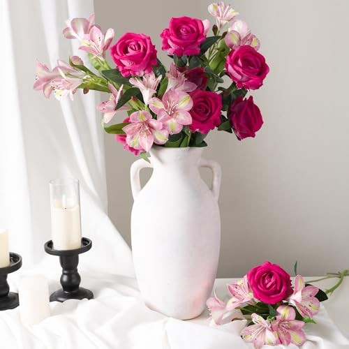 Fake Flowers, 14 Pcs Fake Roses & 10 Pcs Hot Pink Roses & 4 Pcs Pink Lilies gallery