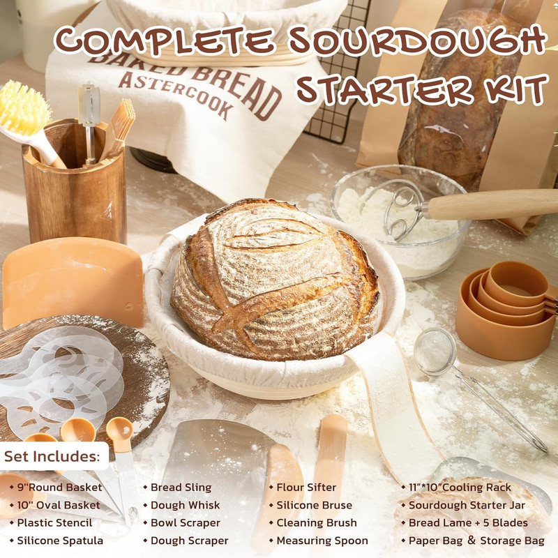 Sourdough Starter Kit with round & Oval Banneton Bread Proofing Basket, Starter gallery