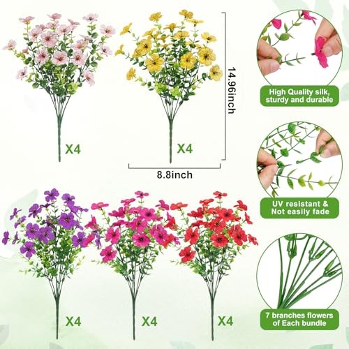 20 Bundles Artificial Flowers for Outdoors Decoration Fake Silk Multi Color gallery