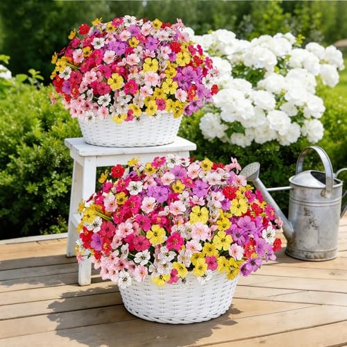 Artificial Flowers for Outdoors, 24 Bundles UV Resistant 24pcs Mix 6 Colors gallery