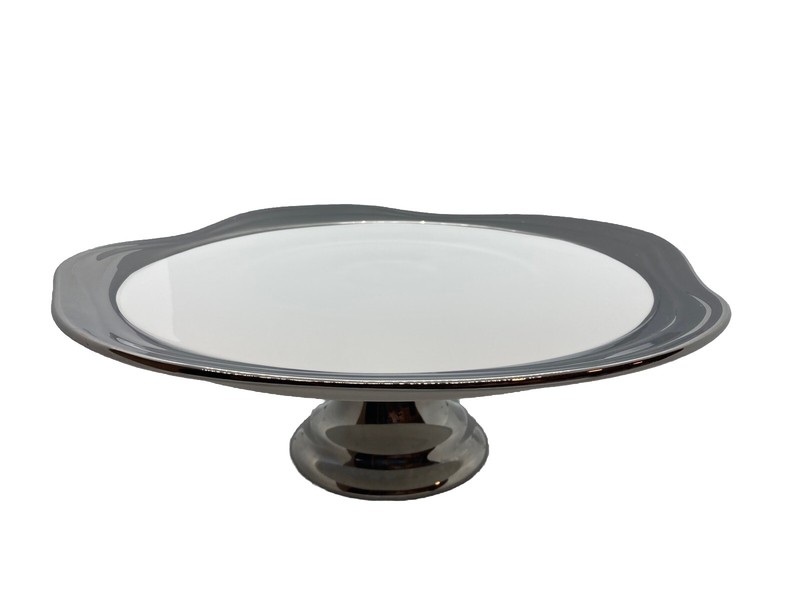 10 Strawberry Street White and Silver Cake Stand Pedestal 12″ Diameter