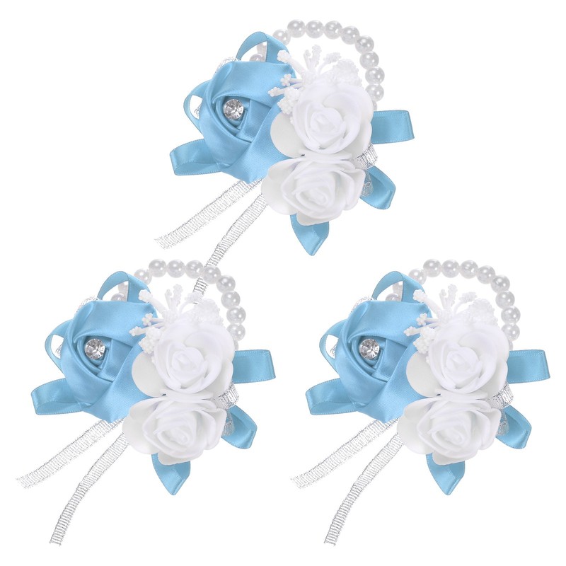 3-Pack Pearl Corsage Wristlet Bracelet for DIY Corsage Supplies [Sky Blue] gallery