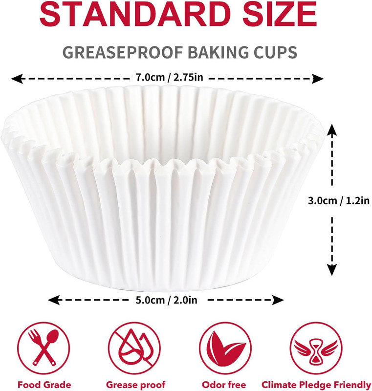 300pcs Standard White Cupcake Liners for Baking - Odorless Greaseproof Paper Muf gallery