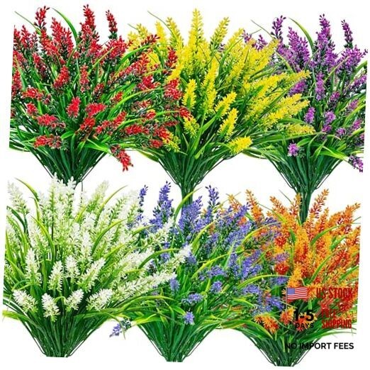 24 Bundles Artificial Flowers for Outdoors Fake Lavender Flowers UV Colourful