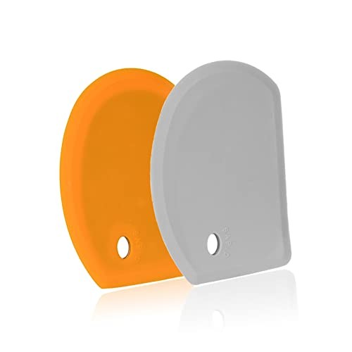 Silicone Dough Scraper with Stainless Steel Sheet, Curved Edge Gray & Orange