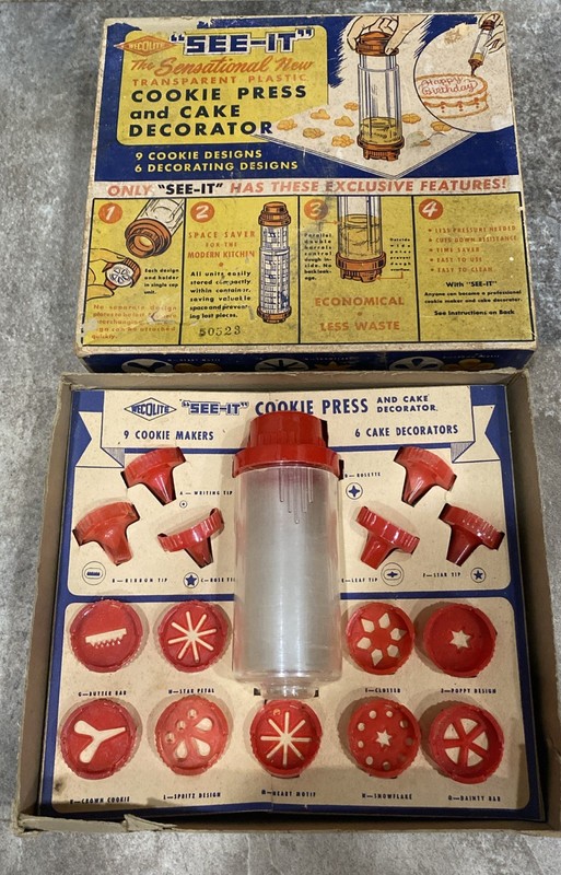 Wecolite See-It Cookie PRESS & CAKE DECORATOR 16-PC VINTAGE IN ORIGINAL BOX