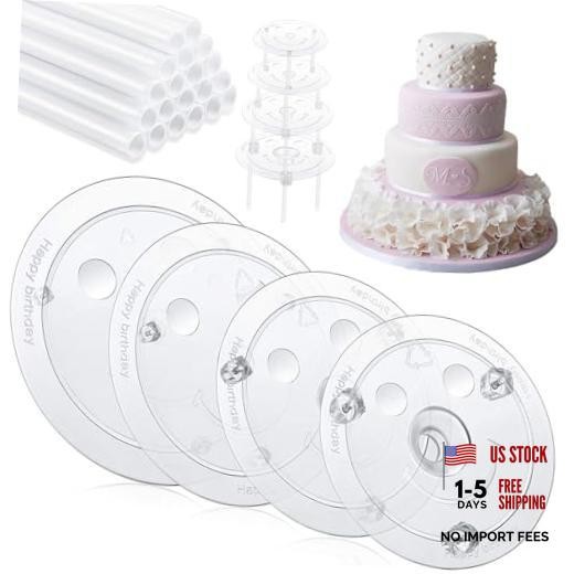 Cake Pin Sticks Set, 16 Pieces Plastic Cake Sticks Support Rods with 4 Cake