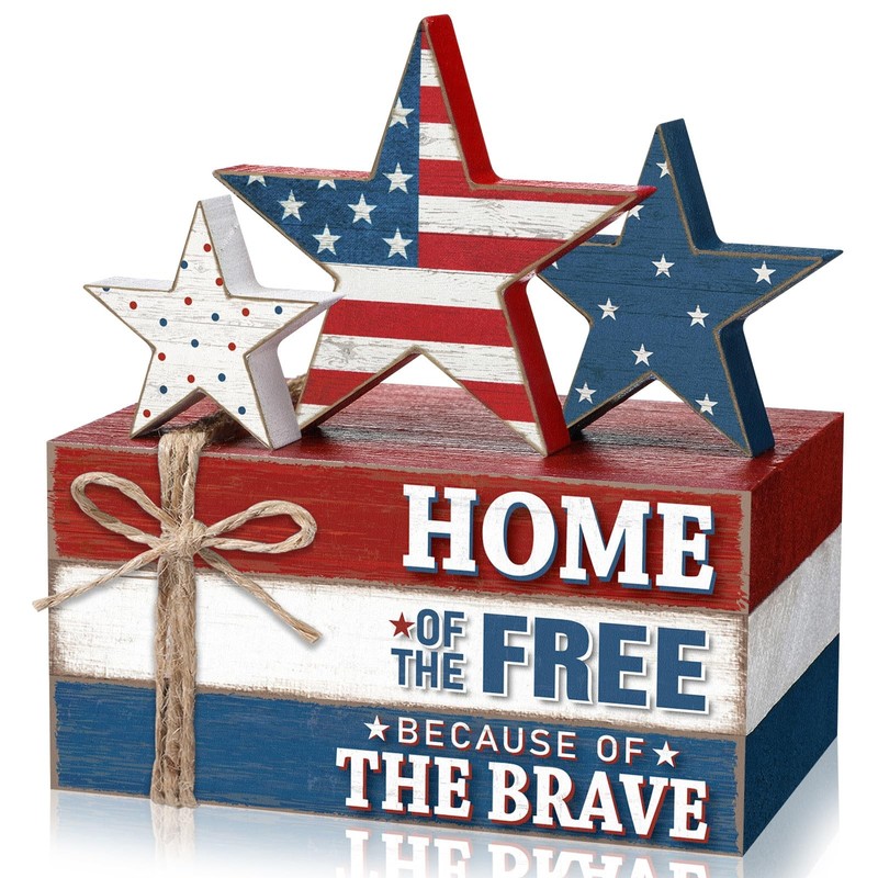 4 Pcs 4th of July Patriotic Table Decor Red White Blue Mini Wooden Signs Set