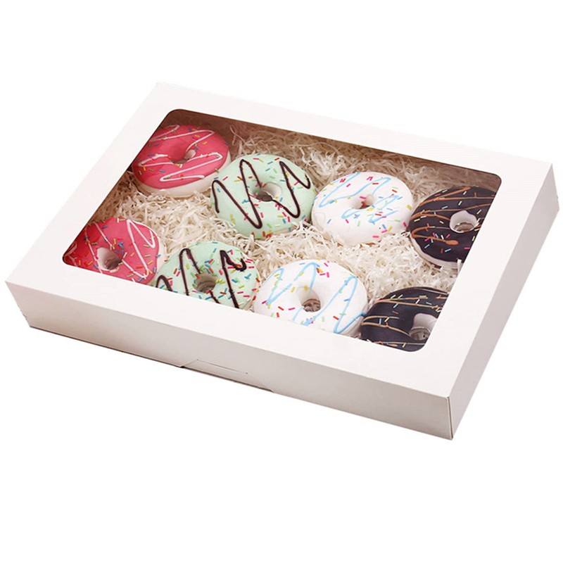 Cookie Boxes 14″ x 10″ x 2.5″ White Bakery Boxes with Window Auto-Popup Treat…