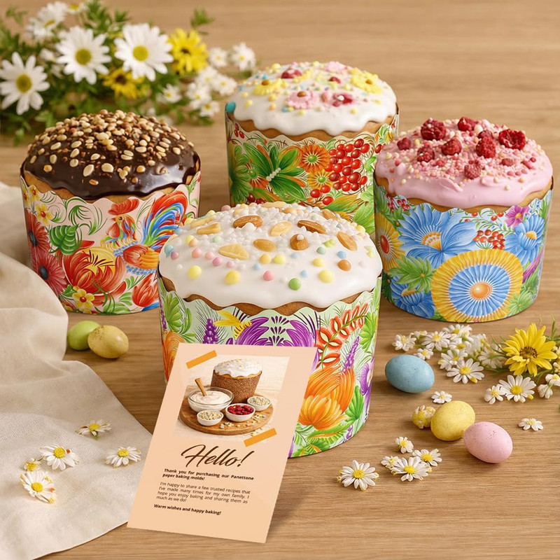 15oz Large Panettone Paper Kulich Molds with Petrikovka Design 12pcs H 3.54″ x W gallery