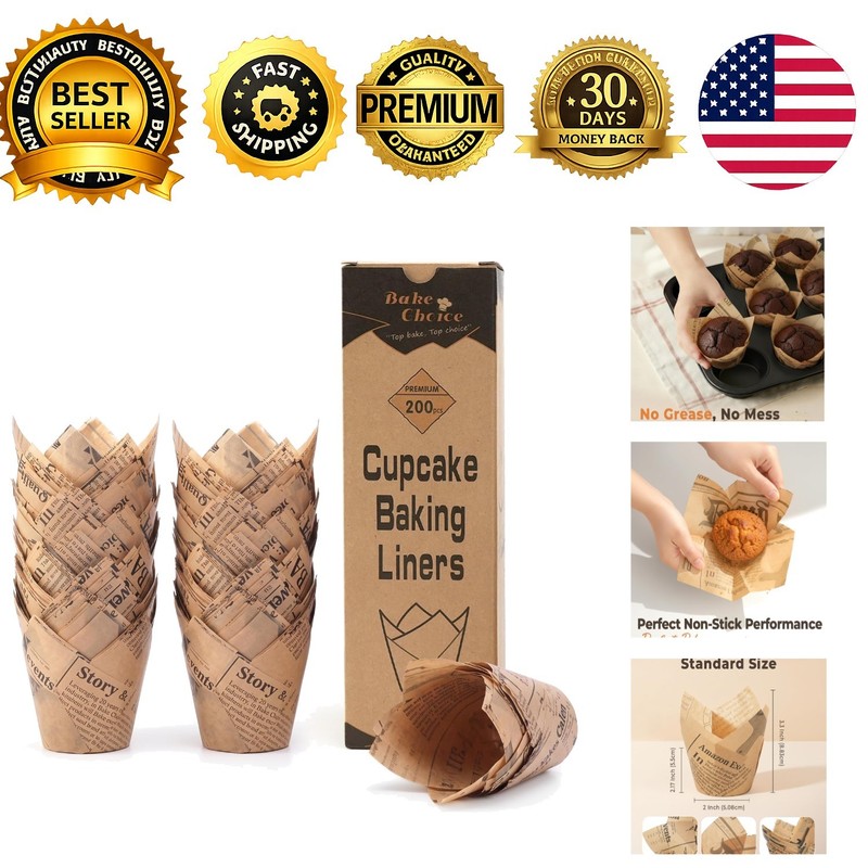 200pc Tulip Cupcake Liners Standard Tulip Muffin Wrappers Non Stick Grease