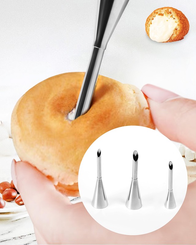3Pcs Cream Icing Piping Nozzle TipsStainless Steel Long Cream Puff Nozzle Dec... gallery