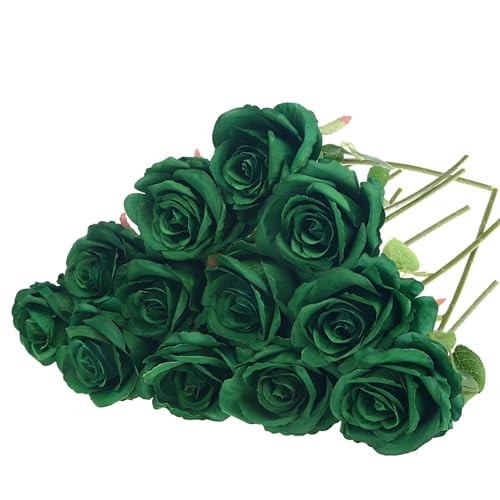 12 Pack Roses Artificial Flowers with Stems Silk Roses for Vase Fake Green gallery
