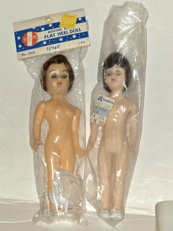 Vintage 2 Fibre-Craft DOLLS 7.5″ RED & BROWN HAIR Moving Eyes Flat Heel 300