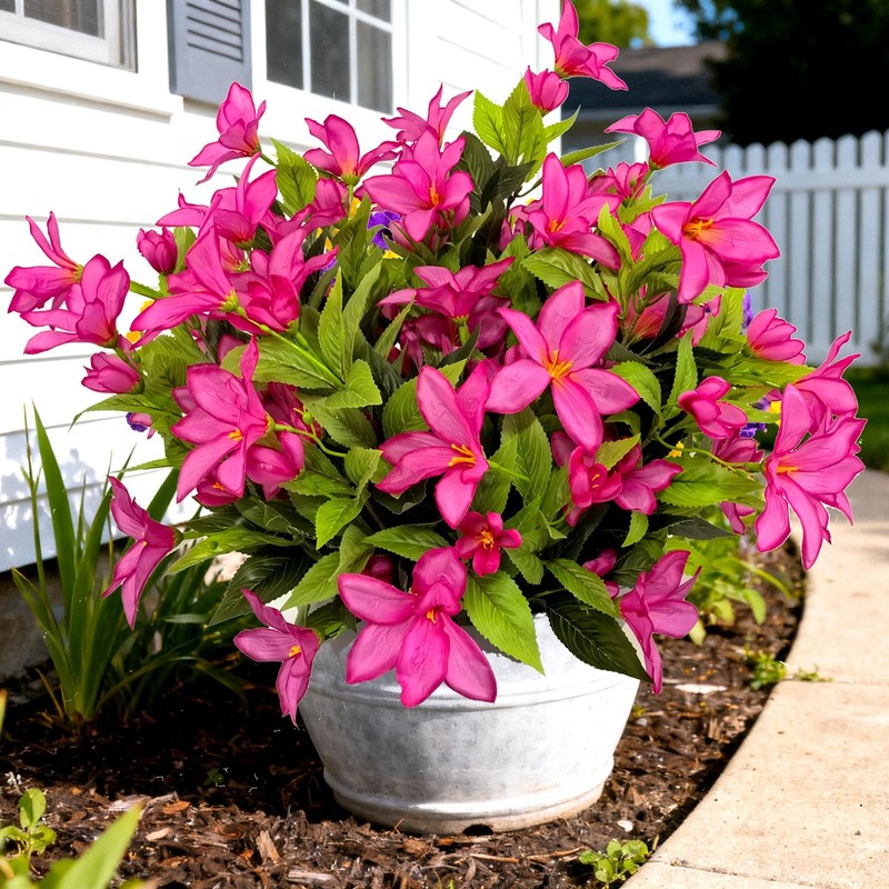 Tstweto 4 Large Bundles Realistic Fake Azalea Artificial Flowers For Outdoors