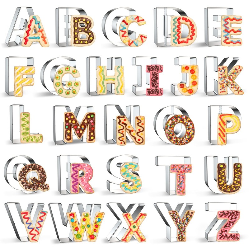 FUSOTO 26PCS Alphabet Letters Cookie Cutters Set, DIY Alphabet Cake&Cookie, S…