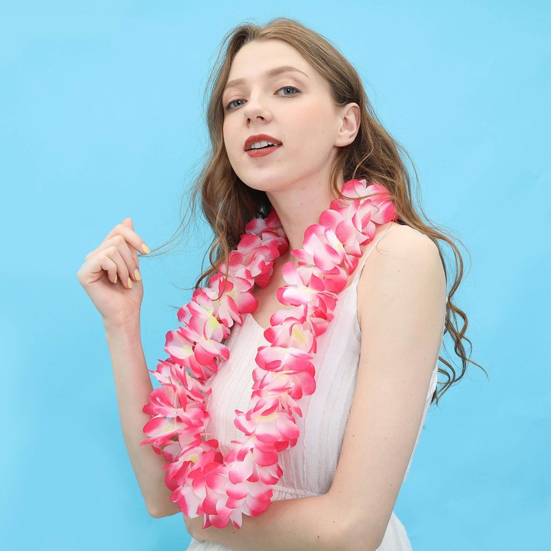 Layseri Pack of 4 Mahalo Floral Leis Hawaiian Silk Flower Graduation Pink