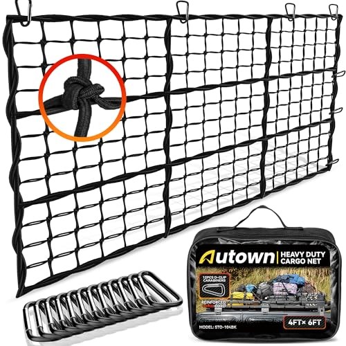 Cargo Net for Pickup Truck Bed - Stretchable 4' x 6' to 8' x 12' with 4" x 4" gallery