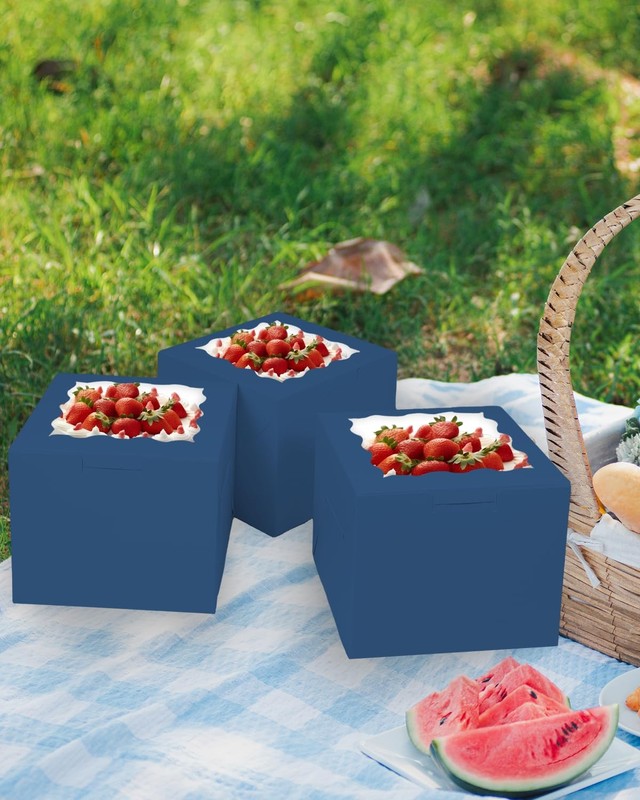 18-Pack Ink Blue Cake Boxes, 8x8x5 Inch, Window, 18 Cake Boards Included gallery