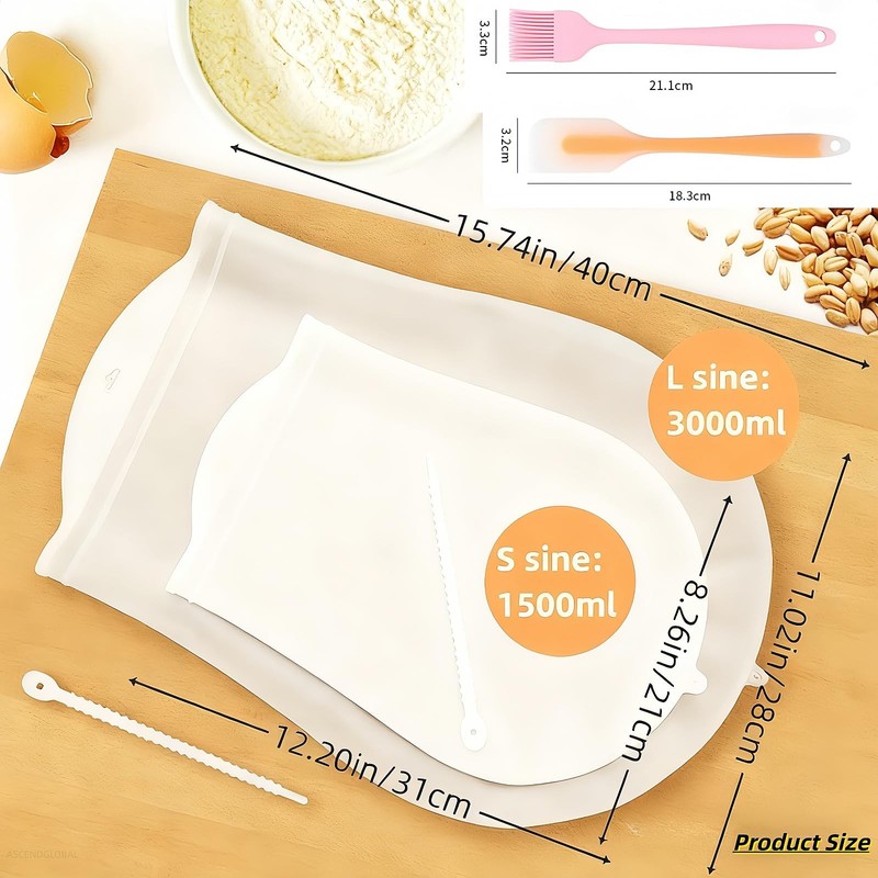 Silicone Kneading Bags Set 2 Sizes with Scraper & Brush - Food Grade Reusable... gallery
