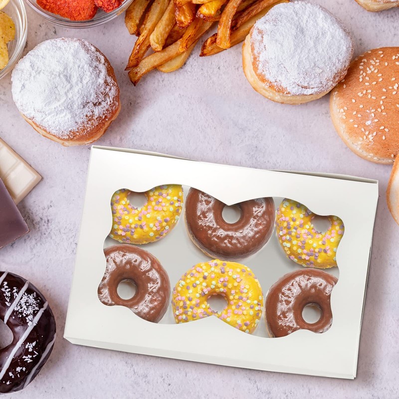 50 Pack Cookie Boxes Window 8x5.4x2" White Bakery Gift Treat Pastry Donut gallery