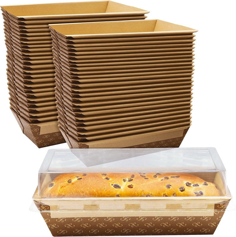 Chef-Grade 1Lb Paper Loaf Pans w/Lids 50Pk. Elegant Disposable, Bakeable