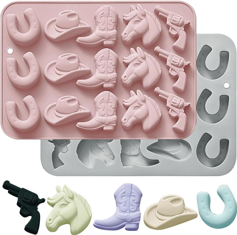 2 Pack Cowboy Chocolate Molds 3D Western Themed Baking Mould Cowboy Hat Boot Hor