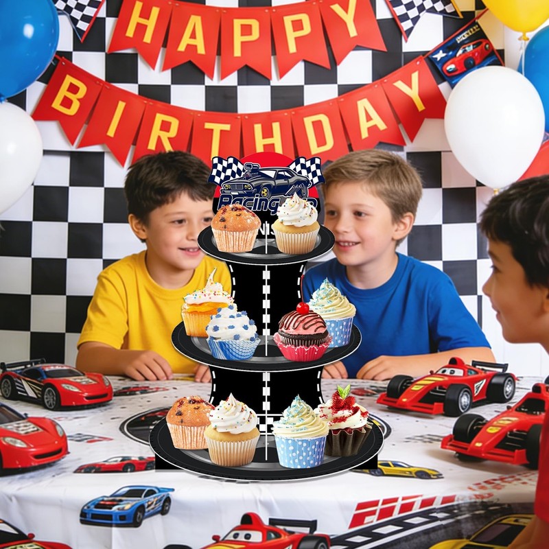 3 Tier Race Car Cupcake Stand, Racing Birthday Party Decoration, Hot Car Them... gallery