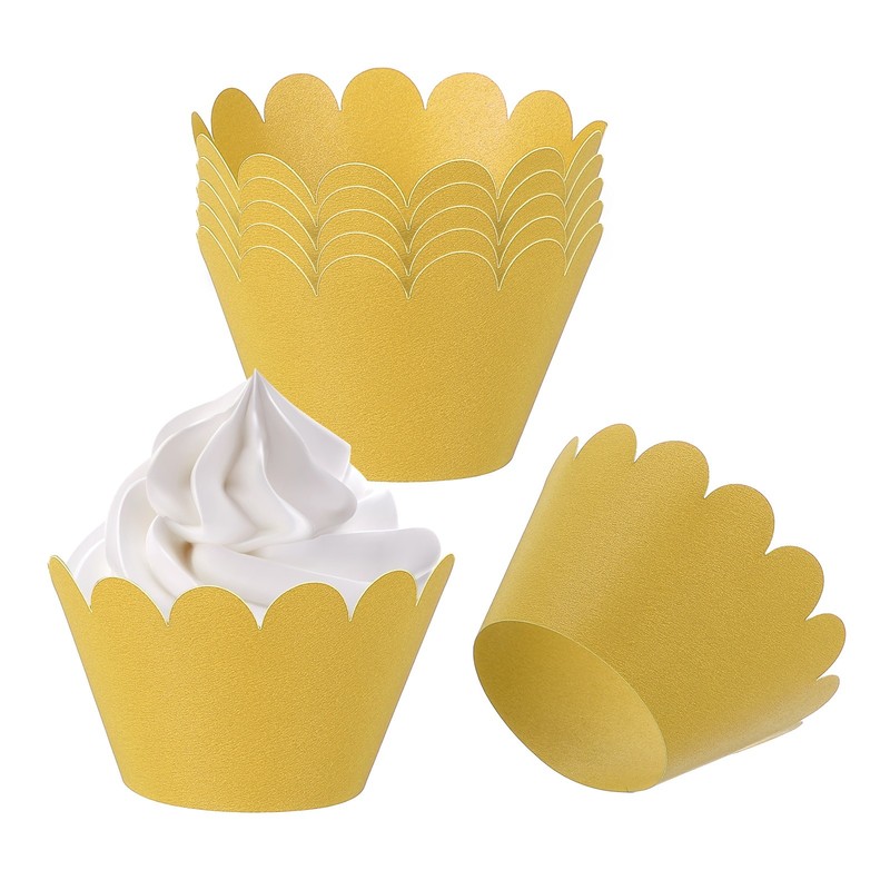 Cupcake Wrappers Paper, 50 Pack Baking Cups Standard Wave Decor, Gold