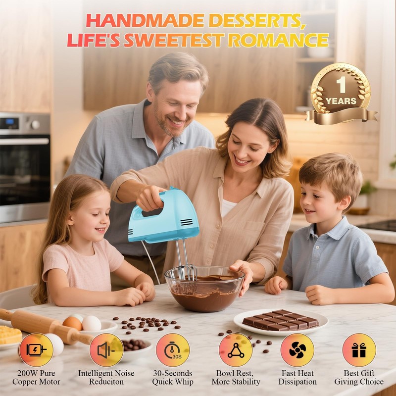7-Speed Electric Hand Mixer – Portable Food Mixer Kitchen Mixer with 304 *(1x... gallery