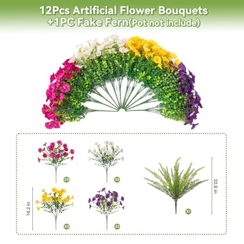 Artificial Flowers Fake Plants for Darkpurple Lightpurple Yellow White Fern gallery