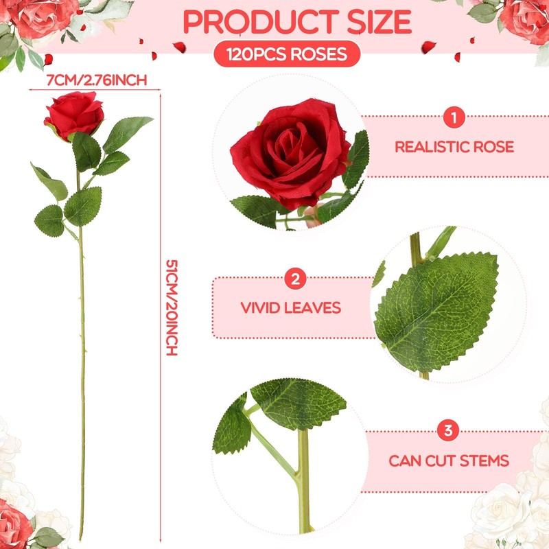 Hotop 120 Pcs Roses Artificial Flowers In Bulklong Stem Artificial Flower gallery