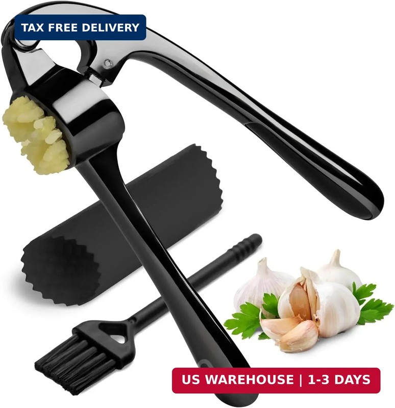 Garlic Press Crusher & Mincer – Easy Squeeze Ergonomic Handle, Heavy Duty Zinc A